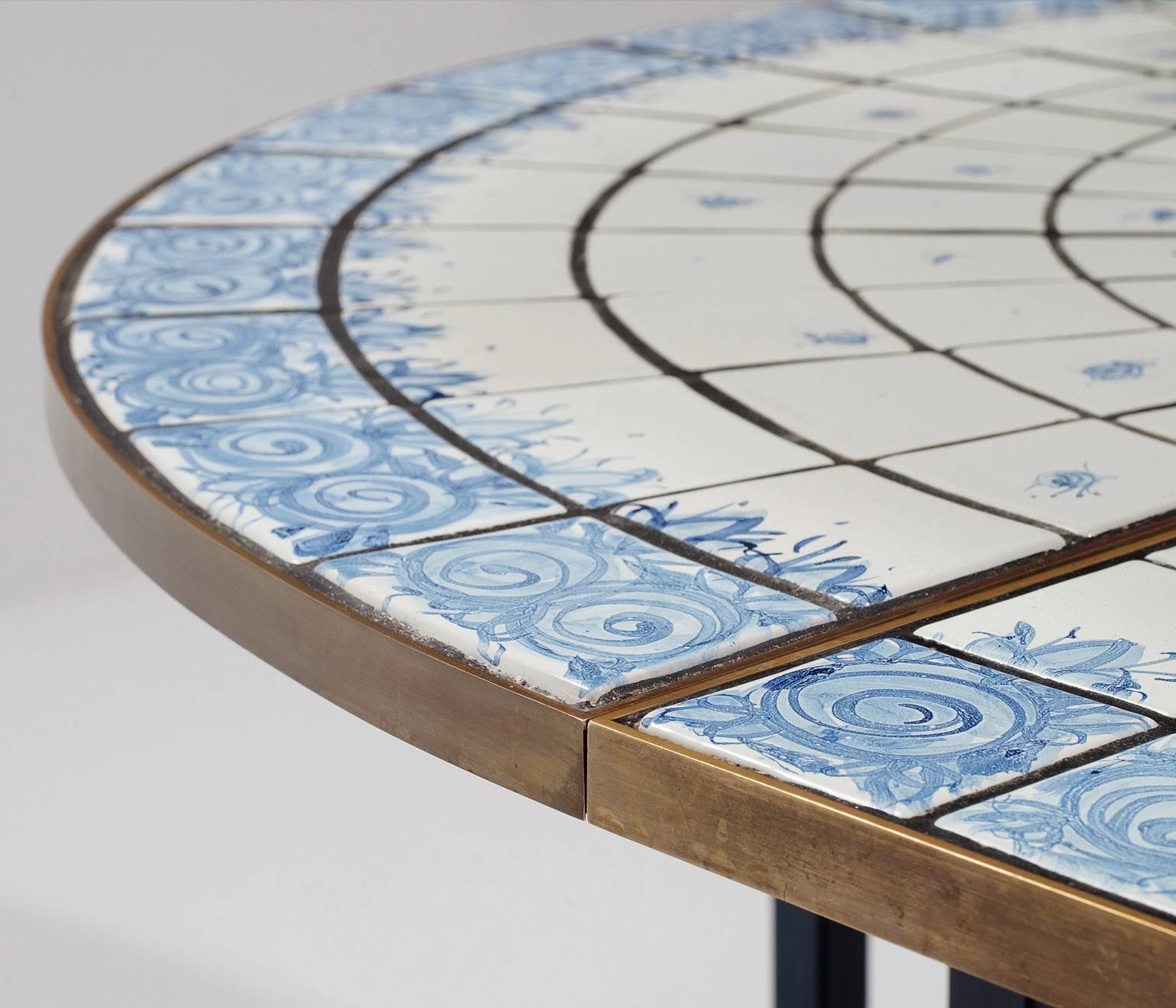 Metal Bjørn Wiinblad Table with Hand-Painted Tiles, Denmark, 1950s