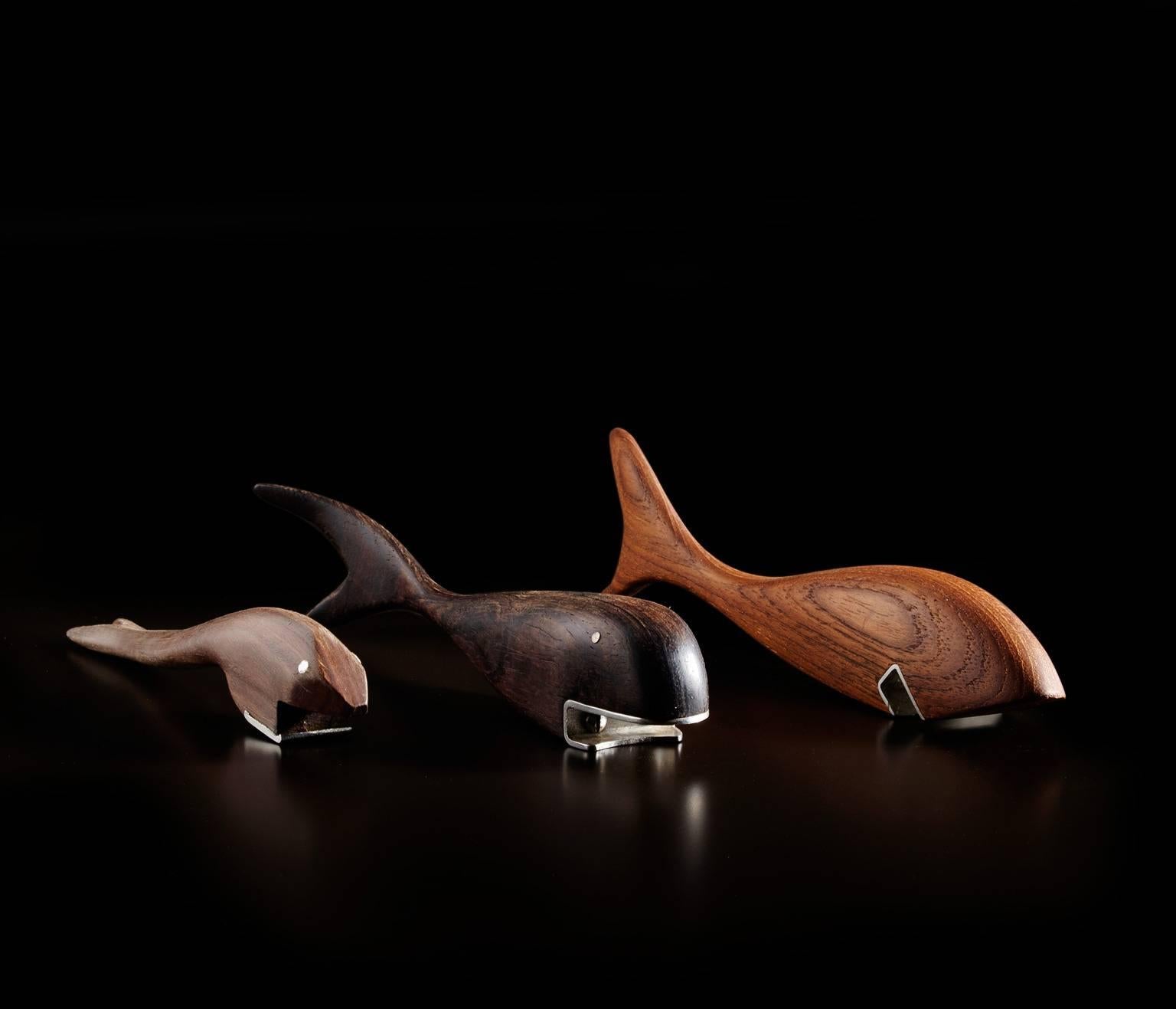 Nice set of three wooden fish bottle openers. A variety of different wood types such as teak and rosewood and shapes and sizes makes this a desirable set to become and could a perfect gift as well.

Free shipping.