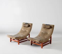 Pair of Green Leather Lounge Chairs by Leo Johansson