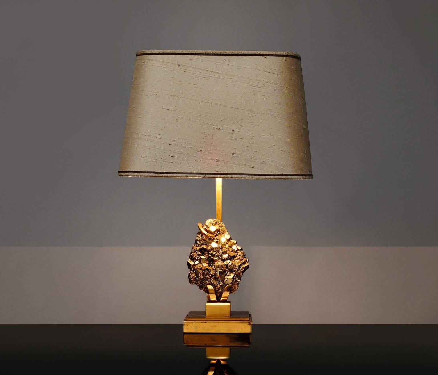 Mid-Century Modern Willy Daro Table Lamp in Brass and Agate