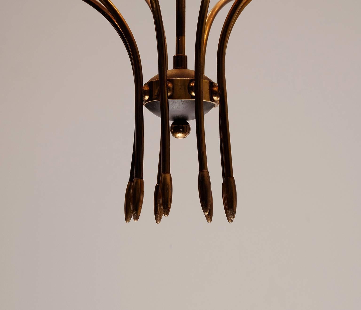 Painted French Chandelier in Brass with Eight Shades