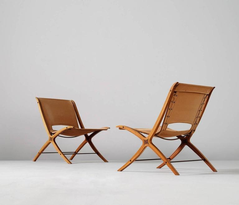 Pair of 'X' Chairs by Peter Hvidt and Orla Mølgaard Nielsen For Sale at