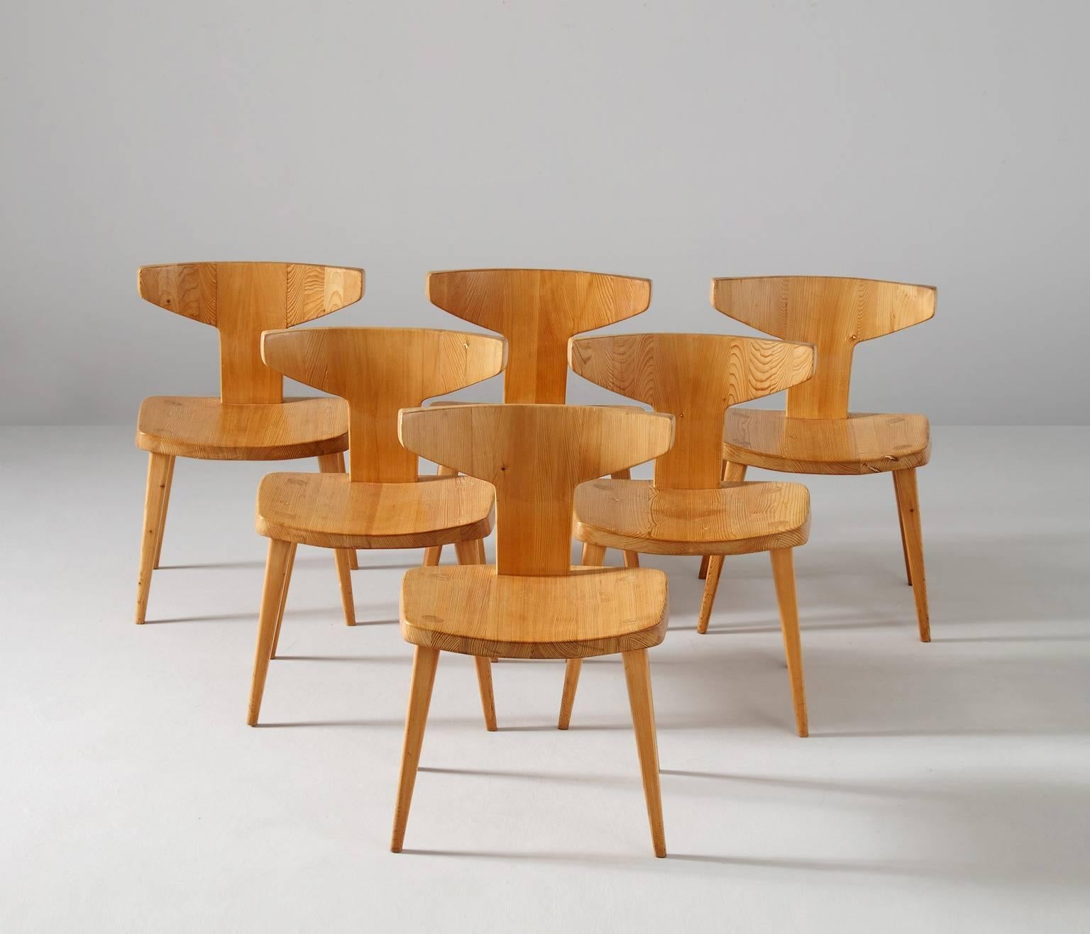 Scandinavian Modern Six Dining Chairs by Jacob Kielland-Brandt in Solid Pine