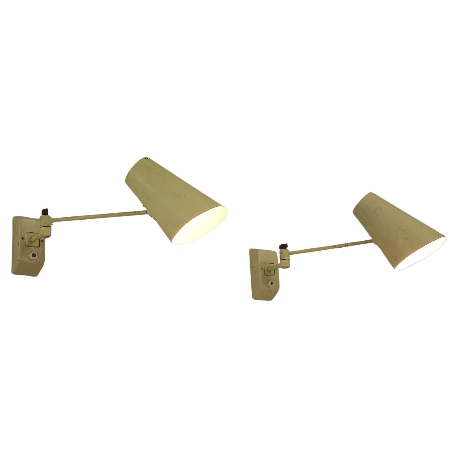 Wall Lights in Pale Yellow Lacquered Metal 