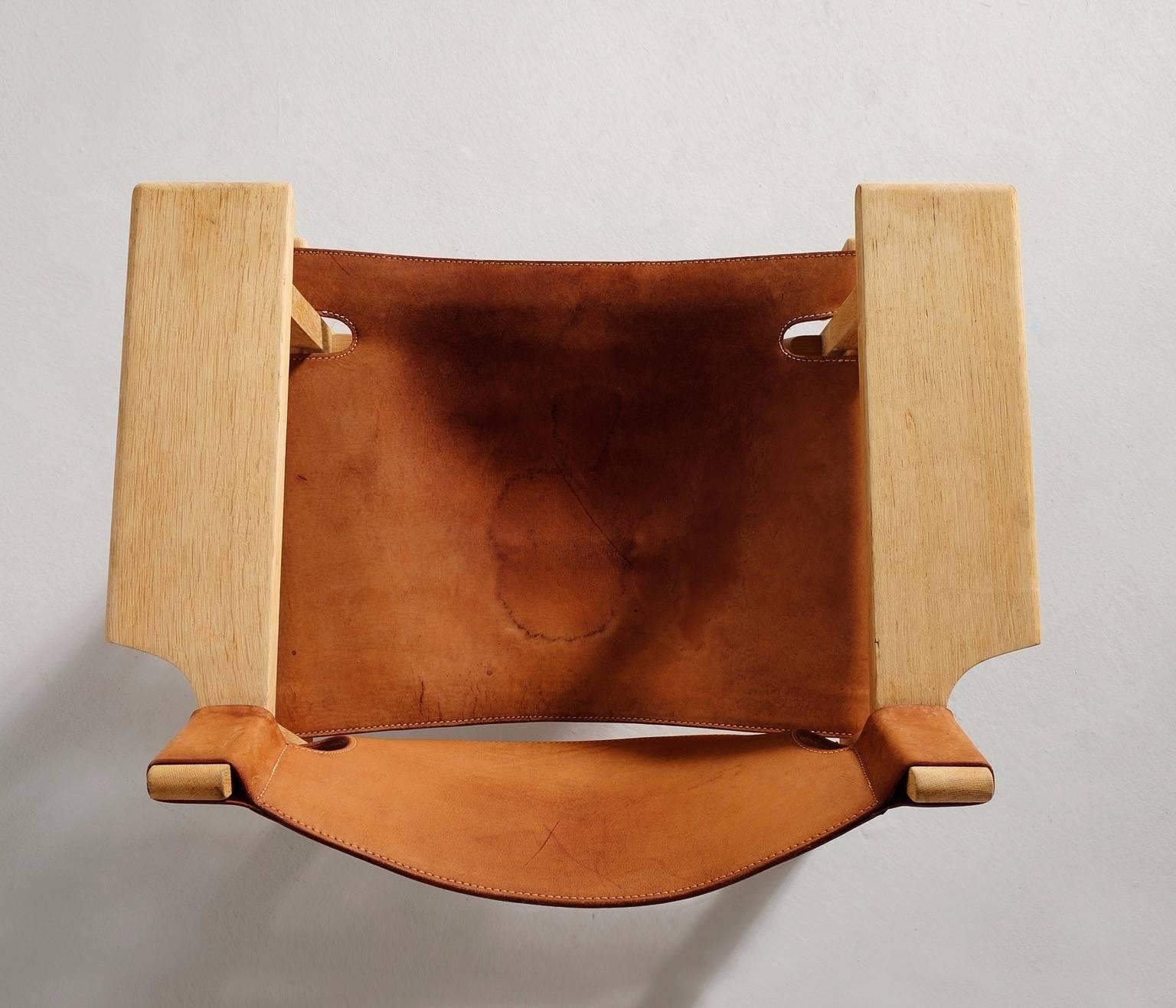 Scandinavian Modern Børge Mogensen 'Spanish Chair' in Solid Oak and Cognac Leather