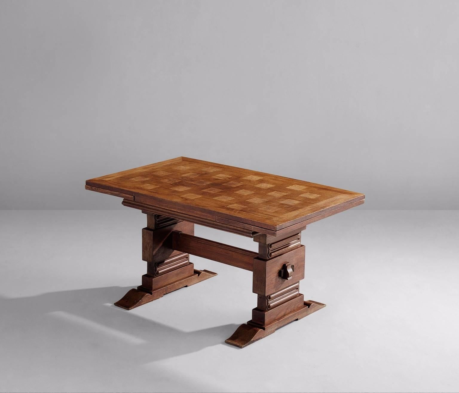 French Dining Table in Oak and Bronze by Charles Dudouyt