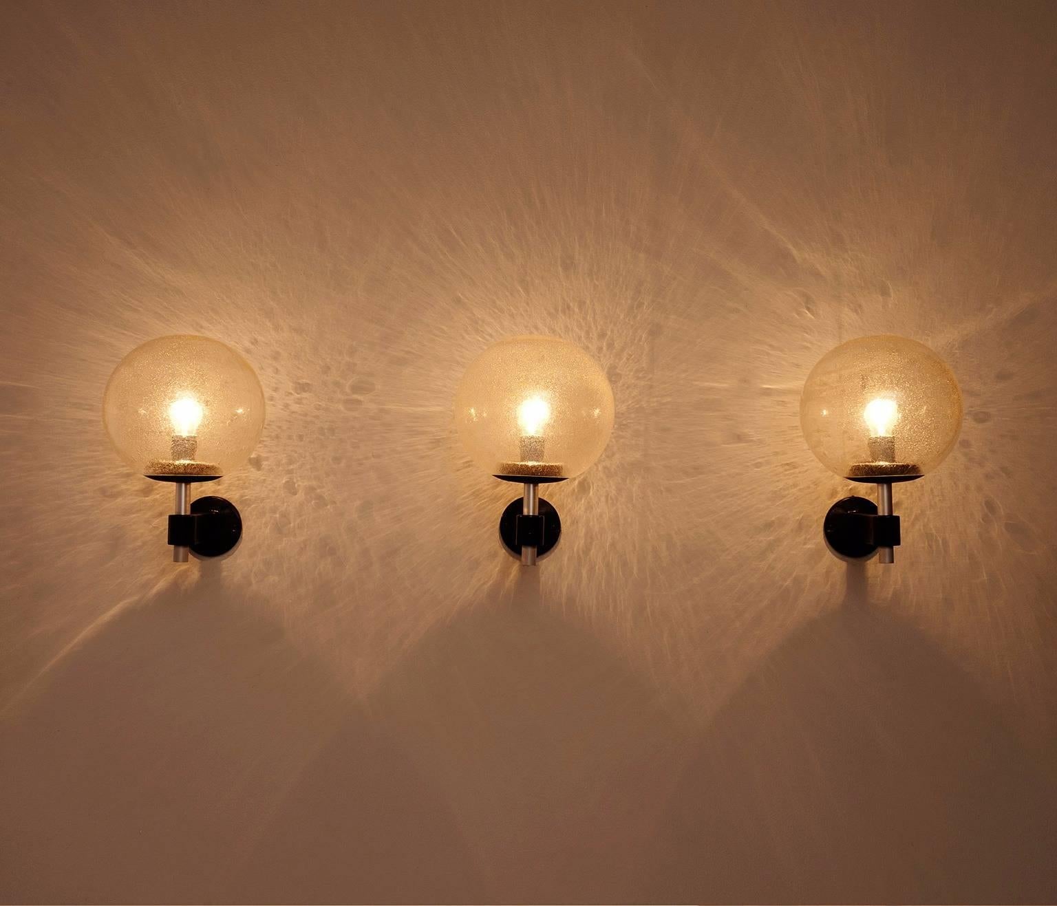 Mid-Century Modern Set of Seven Sconces in Steel and Glass