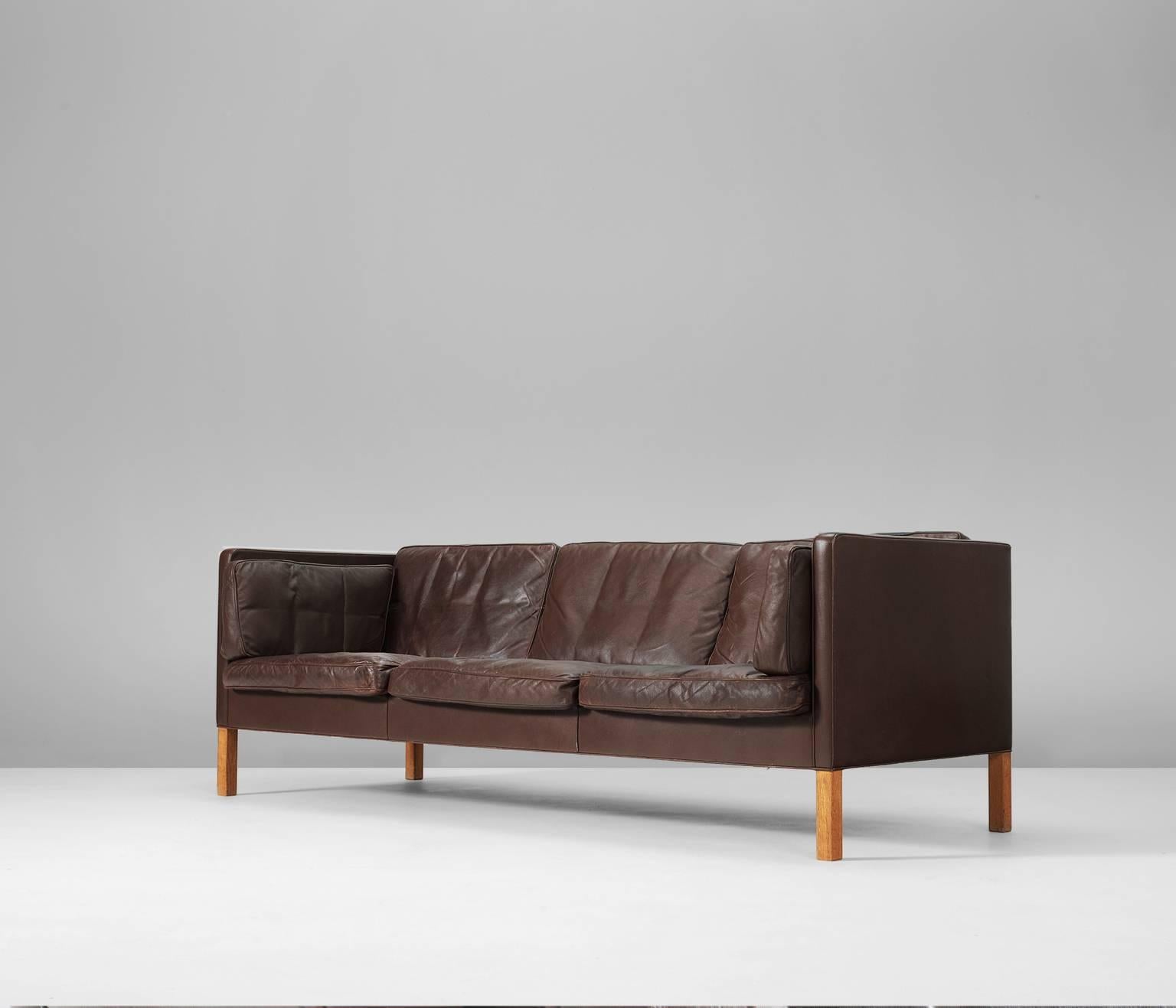 Mid-Century Modern Børge Mogensen Sofa 2443 in Brown Leather