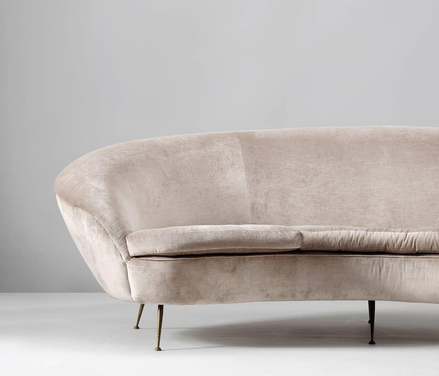 Velvet Large Italian Re-upholstered Curved Sofa 