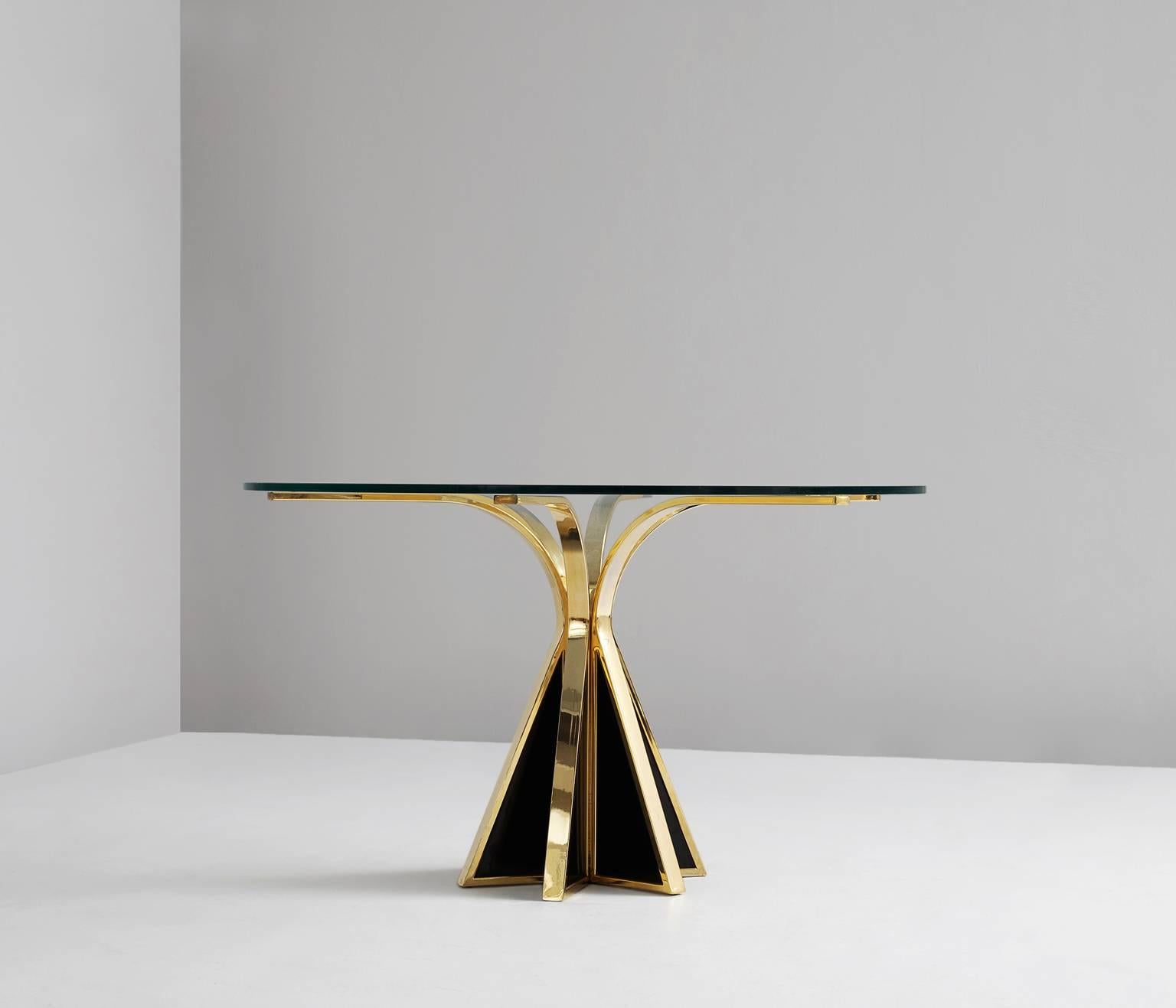 Mid-Century Modern Round Glass and Brass Dining Table