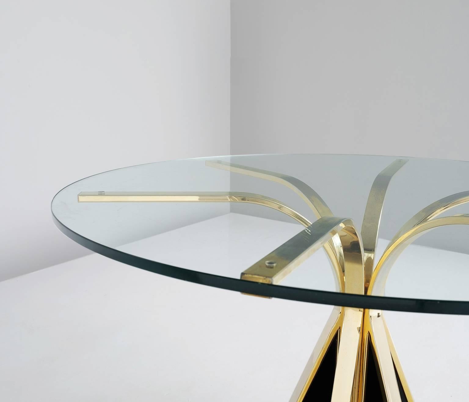Italian Round Glass and Brass Dining Table