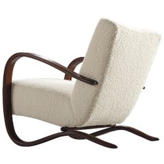 Jindrich Halabala Lounge Chair in White Bouclé