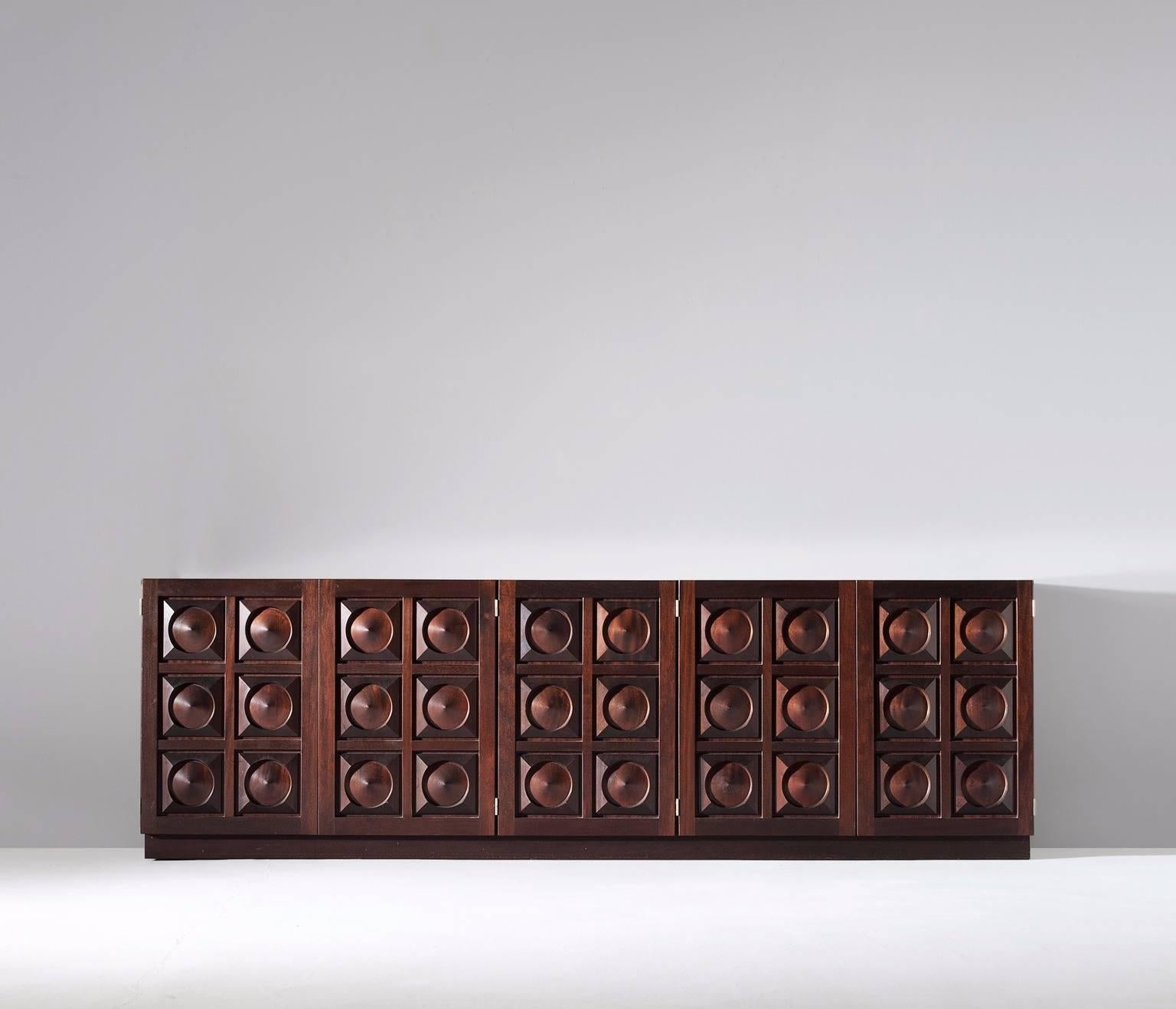 Late 20th Century Brown Brutalist Credenza in Mahogany