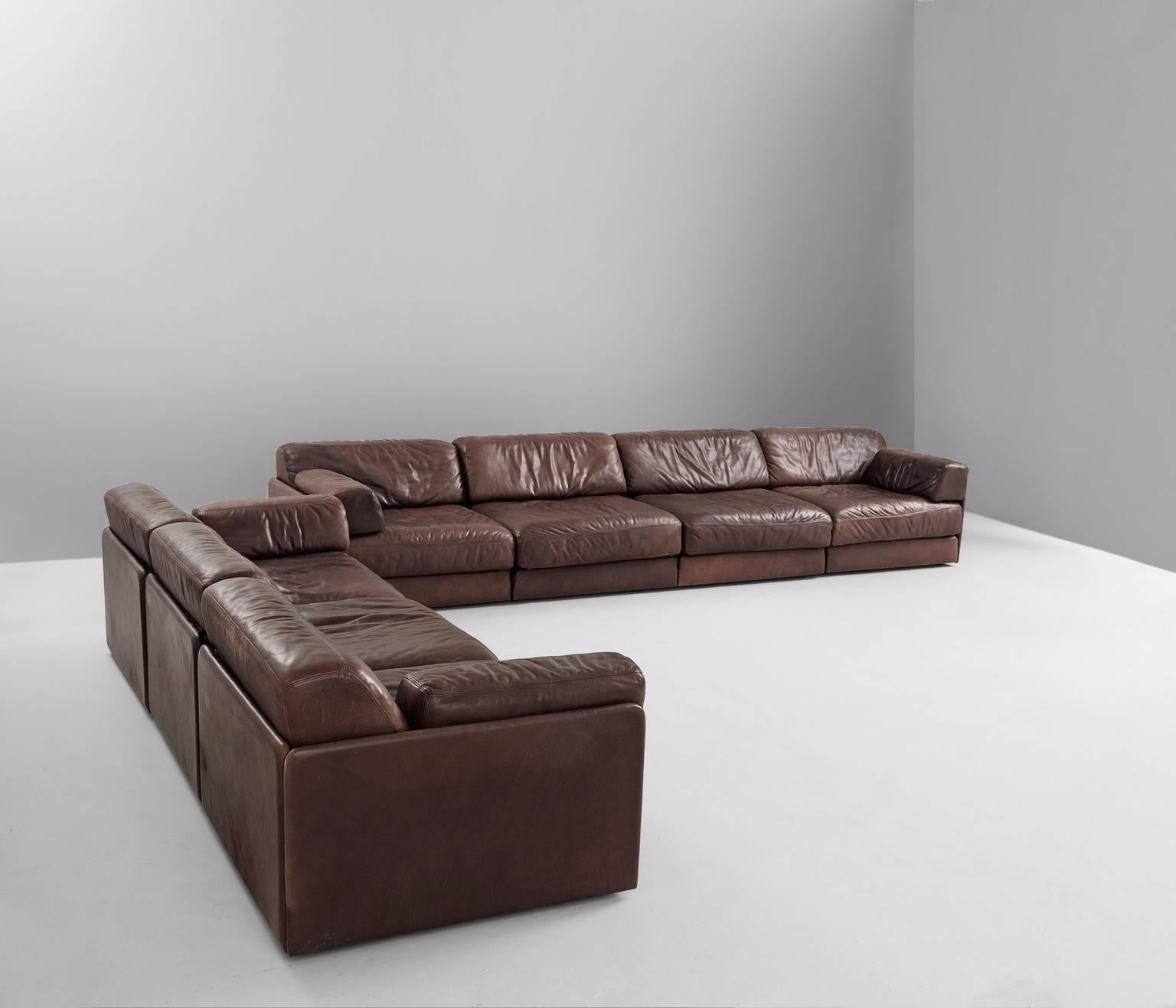 Mid-Century Modern De Sede DS-76 Modular Sofa in Dark Brown Leather 