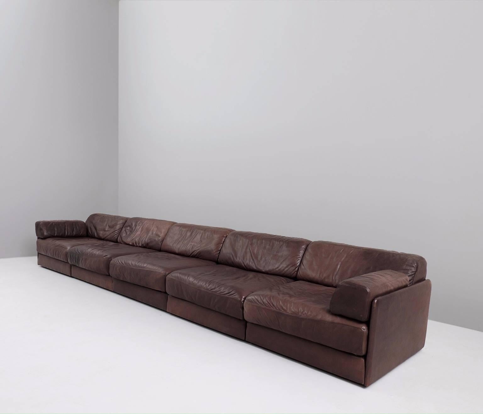 De Sede DS-76 Modular Sofa in Dark Brown Leather  In Good Condition In Waalwijk, NL
