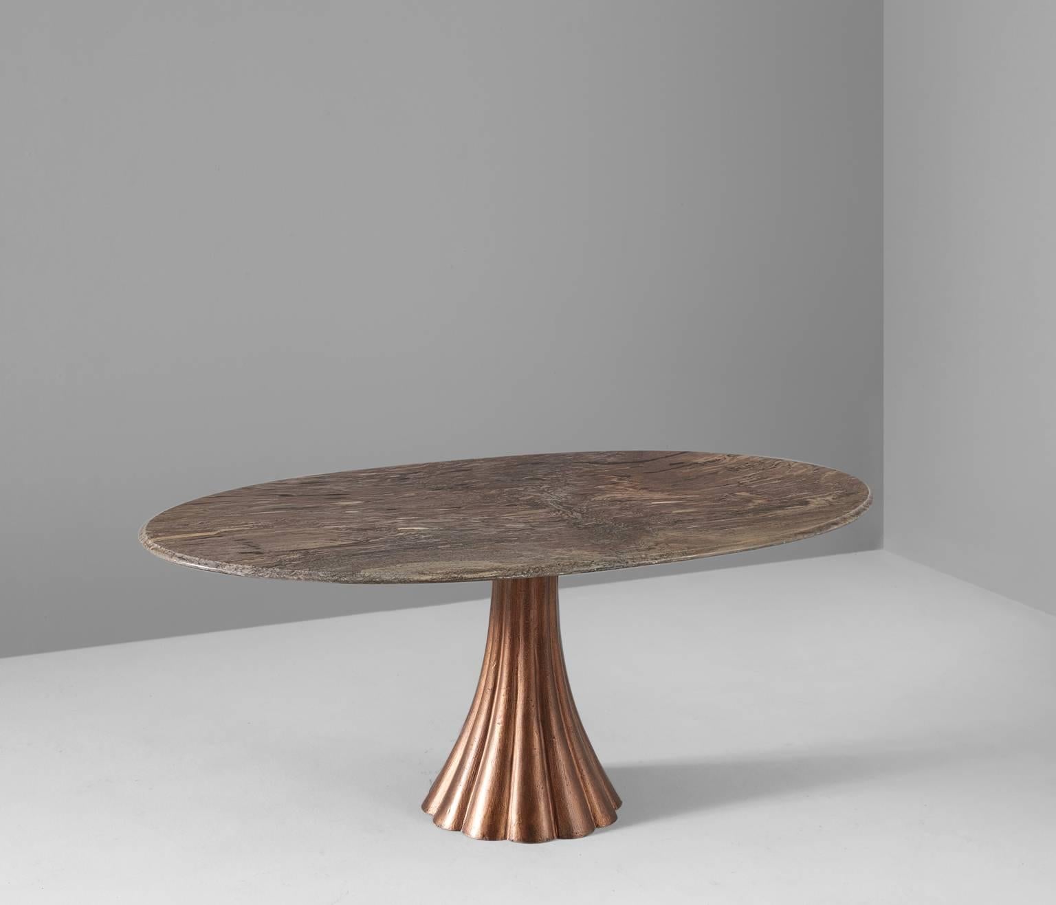 Mid-Century Modern Pedestal Table with Marble Top 