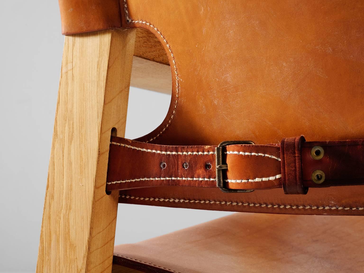 Mid-20th Century Børge Mogensen 'Spanish Chairs' in Solid Oak and Cognac Leather 