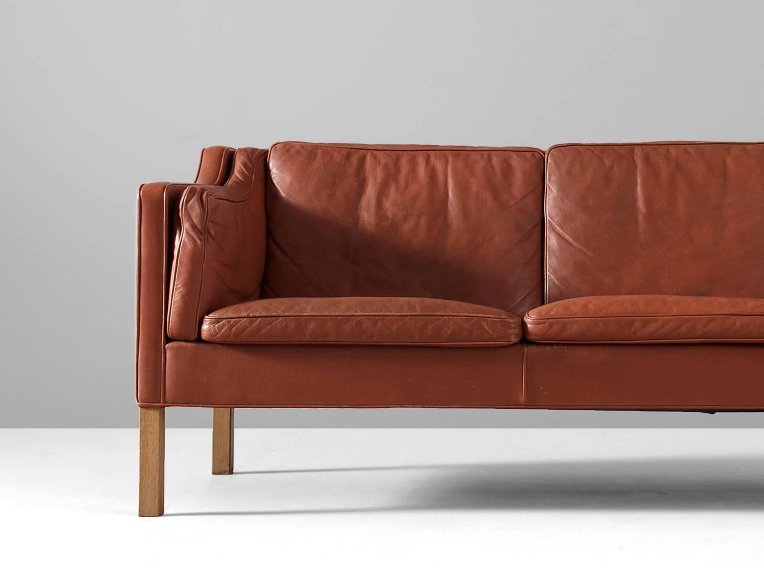Mid-20th Century Børge Mogensen 2213 Sofa in Cognac Leather