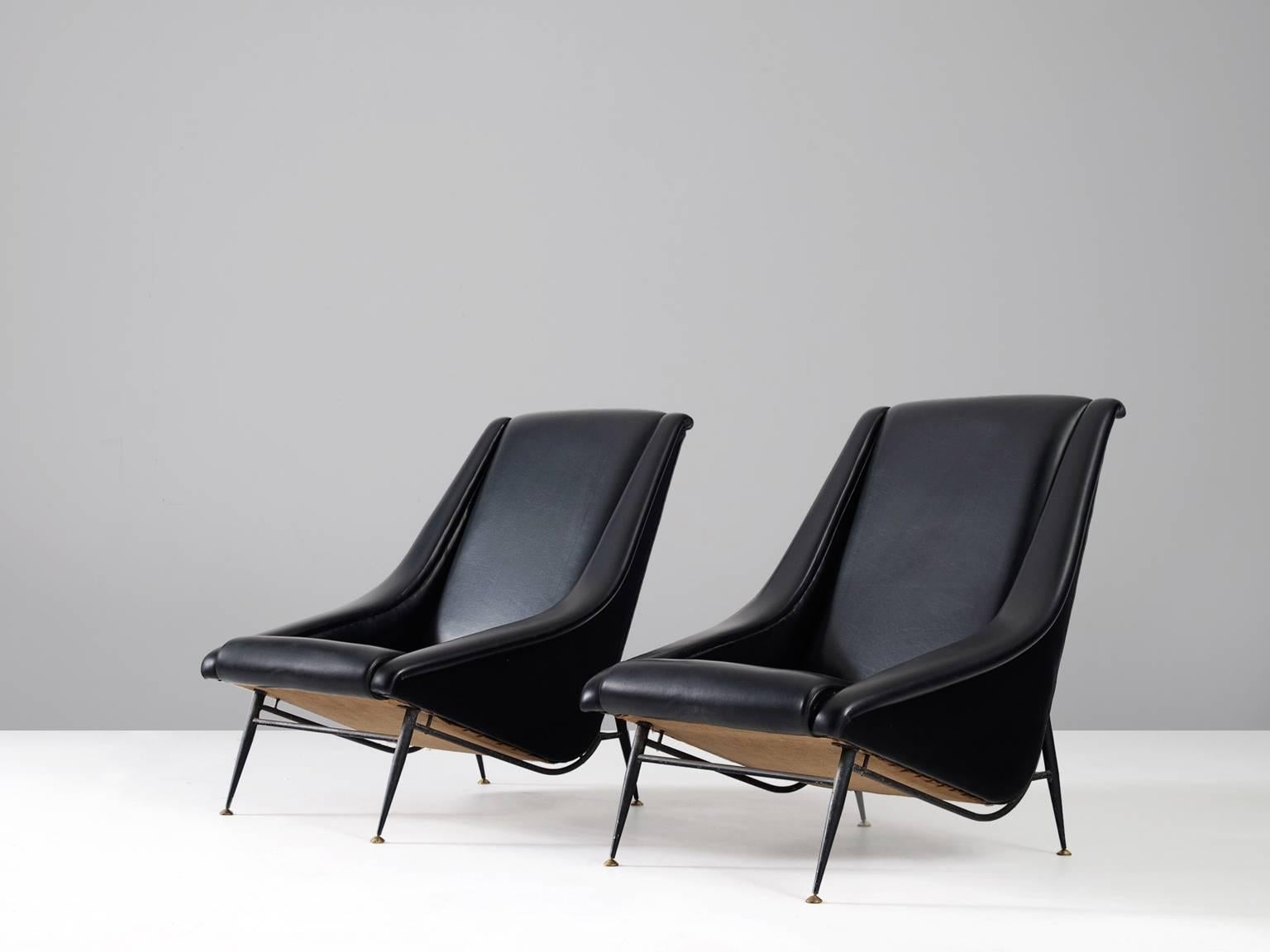 Mid-Century Modern Pair of French Lounge Chairs 