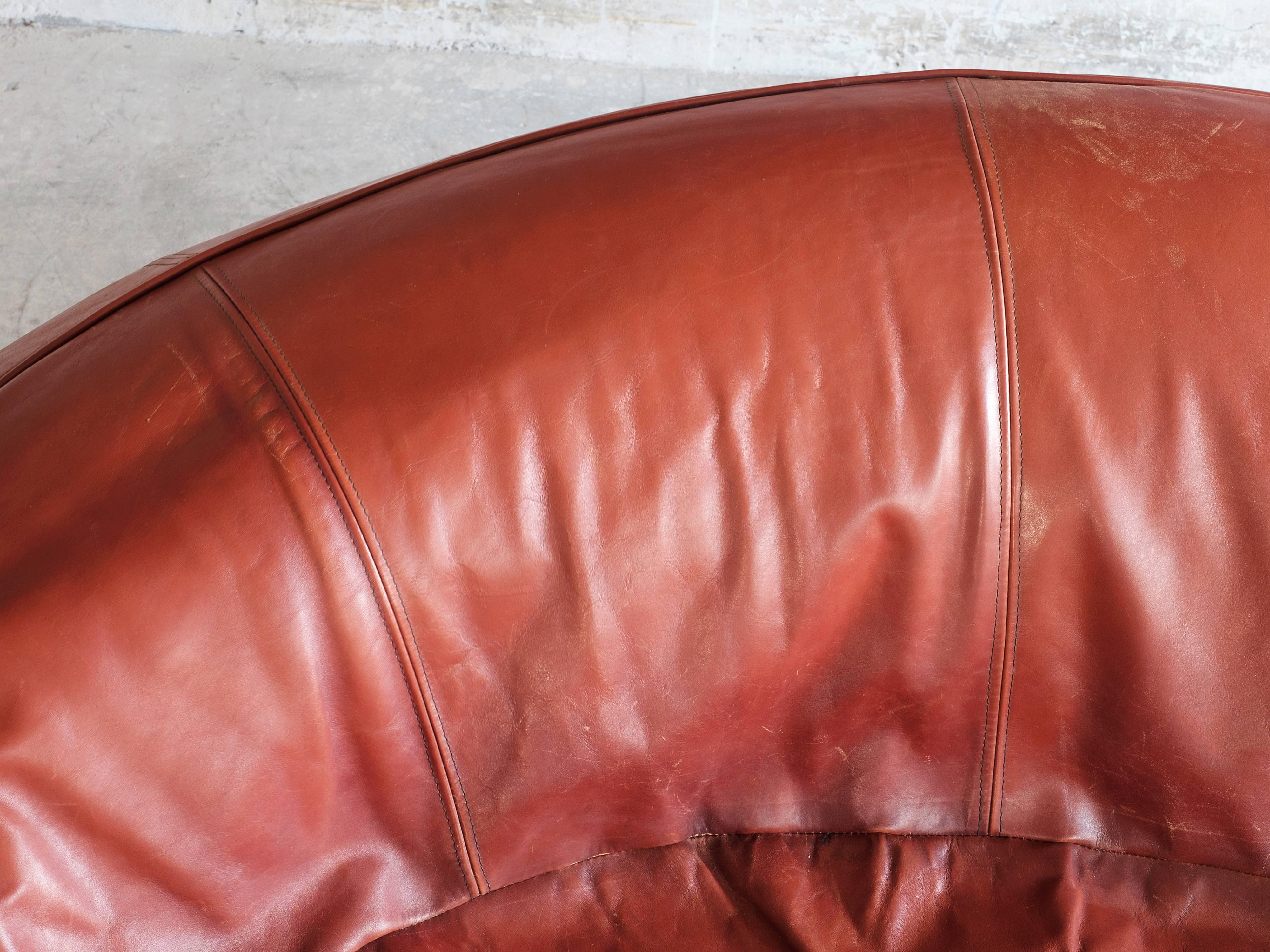 Exceptional Set of Two Organic Shaped Sofa's in Patinated Leather  1