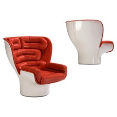Joe Colombo für Comfort 'Elda' Loungesessel aus rotem Leder und Glasfaser