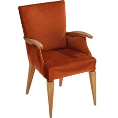 1950er Mid-Century Modern Armchair in Kirsche und gebranntem orangefarbenem Samt