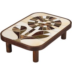 Roger Capron Coffee Table in Ceramic with Floral Motif