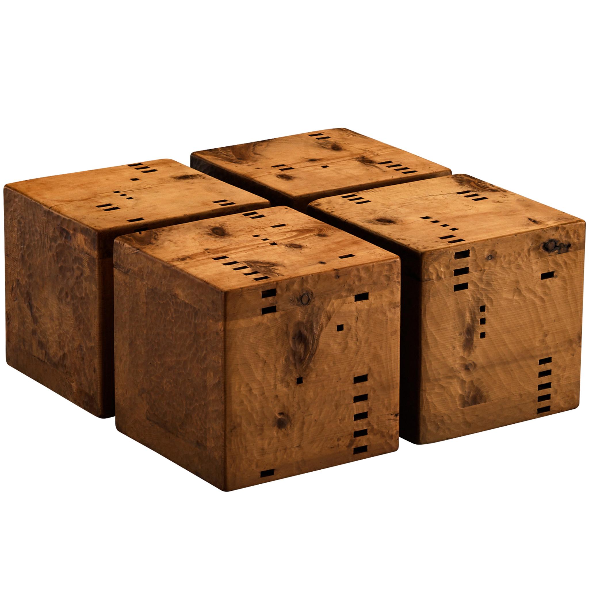 Giuseppe Rivadossi for Officina Rivadossi Unique Side Table Cubes in Pine For Sale