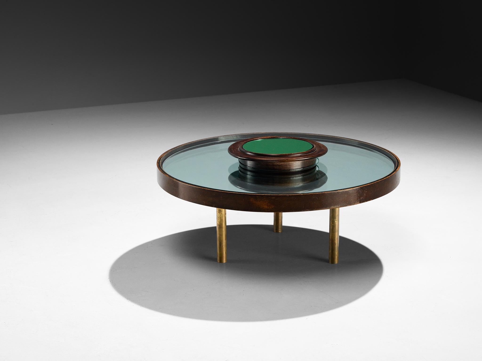 Luigi Fontana & C., table basse, miroir en verre de cristal, verre de cristal, chêne, laiton, velours, Turin, Italie, 1935

Cette table basse italienne exceptionnellement rare, datant de 1935, a été fabriquée par le célèbre fabricant de verre