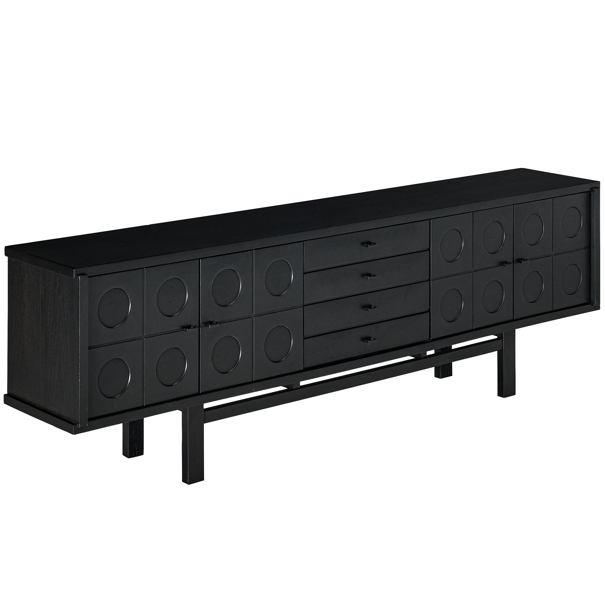 Buffet brutal belge en frêne laqué noir en vente
