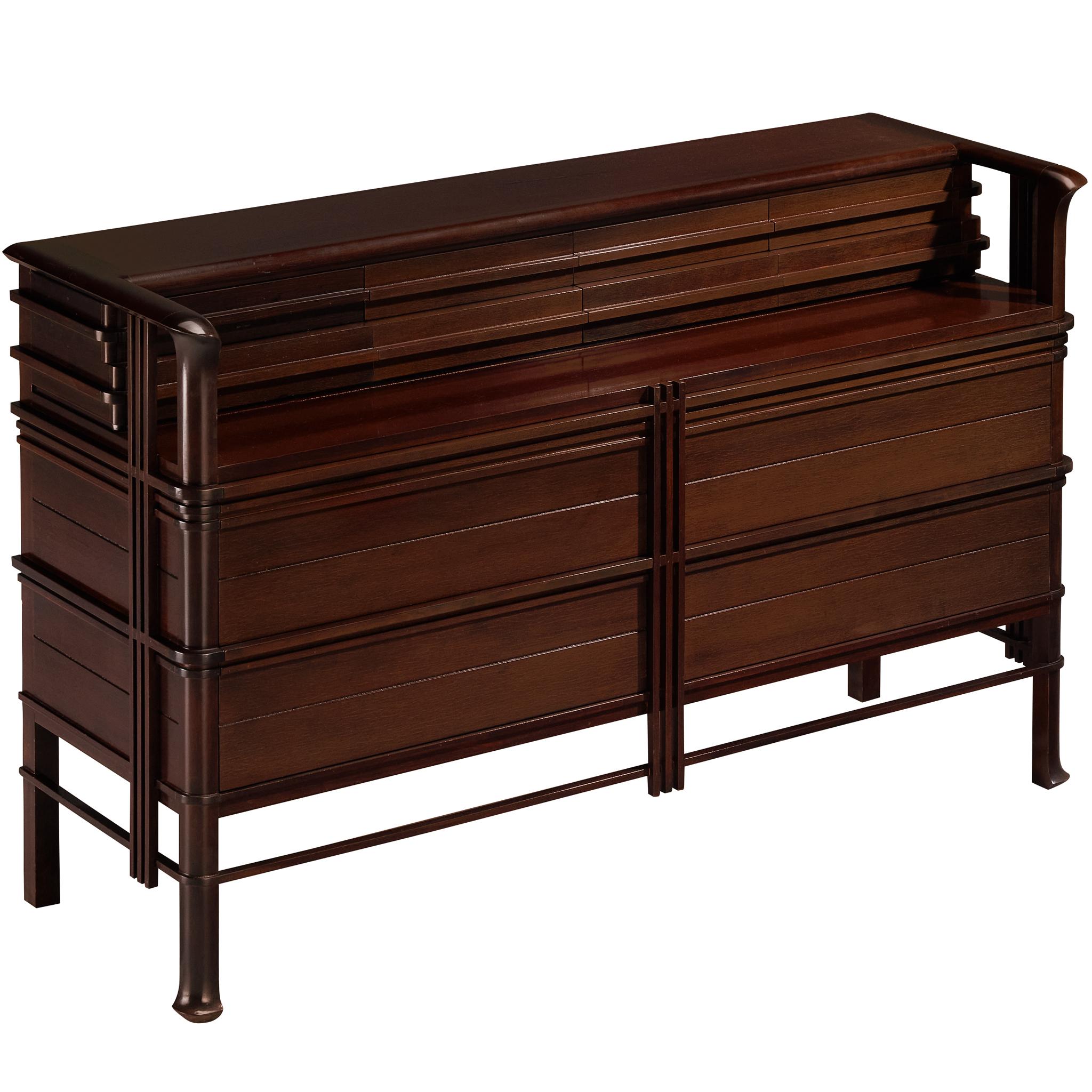 1950s Italian Chest of Drawers in Dark Red Stained Wood For Sale
