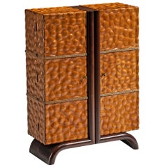 Armoire de bar éclairée Aldo Tura en laiton cerisier et verre miroir