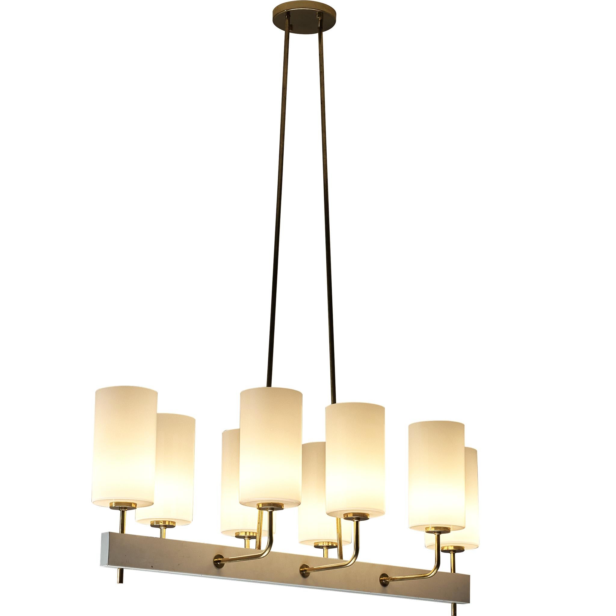Very Large Paavo Tynell for Idman Monumental Chandelier in Brass Opal Glass
