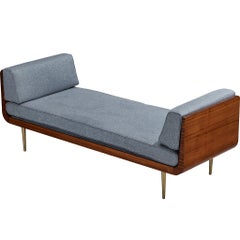 Edward Wormley for Dunbar Daybed in Mahogany, Brass, and Blue-Grey Fabric