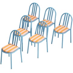 Set Himmelblaue Stahlstühle mit röhrenförmigem Fassung von Robert Mallet-Stevens
