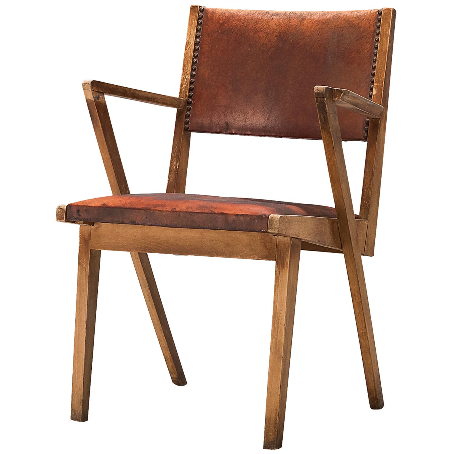 Paul Vandenbulcke für De Coene 'Efac' Sessel in original patiniertem Leder im Angebot