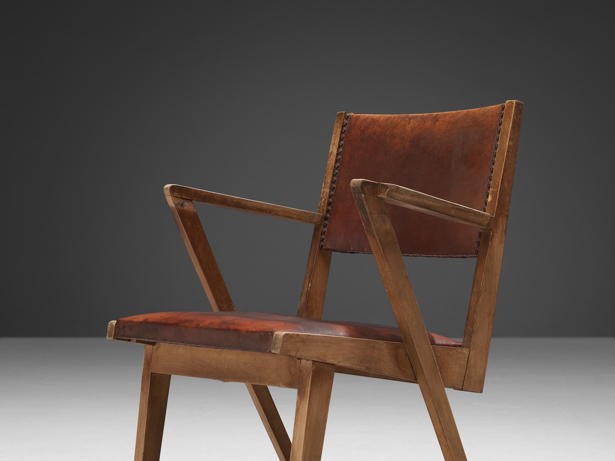 Paul Vandenbulcke für De Coene 'Efac' Sessel in original patiniertem Leder (Moderne der Mitte des Jahrhunderts) im Angebot
