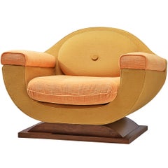 Italian Art Deco Pair of Lounge Chairs in Orange Yellow Upholstery