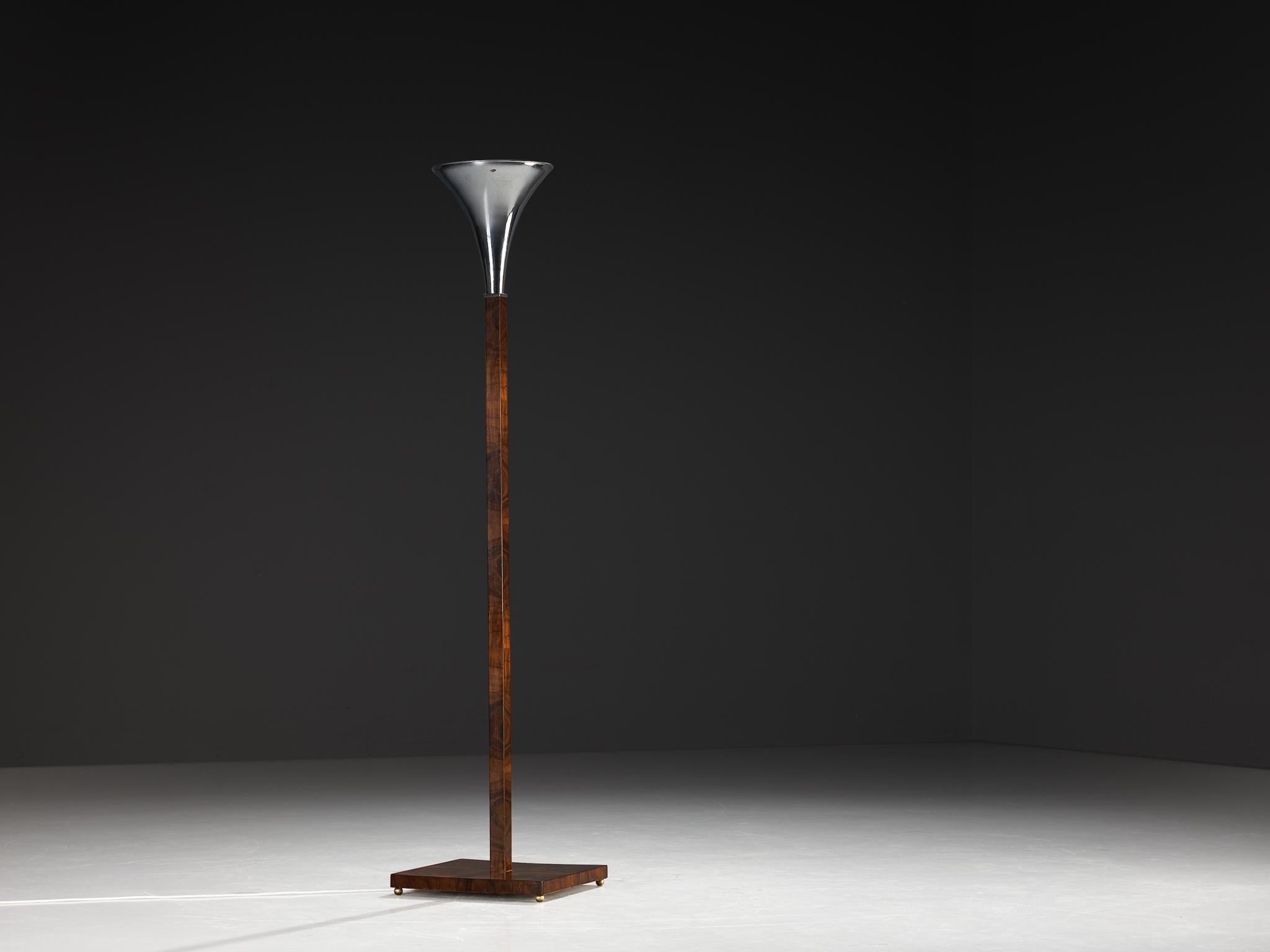 Milieu du XXe siècle Lampadaire italien Art Déco en noyer et métal en vente