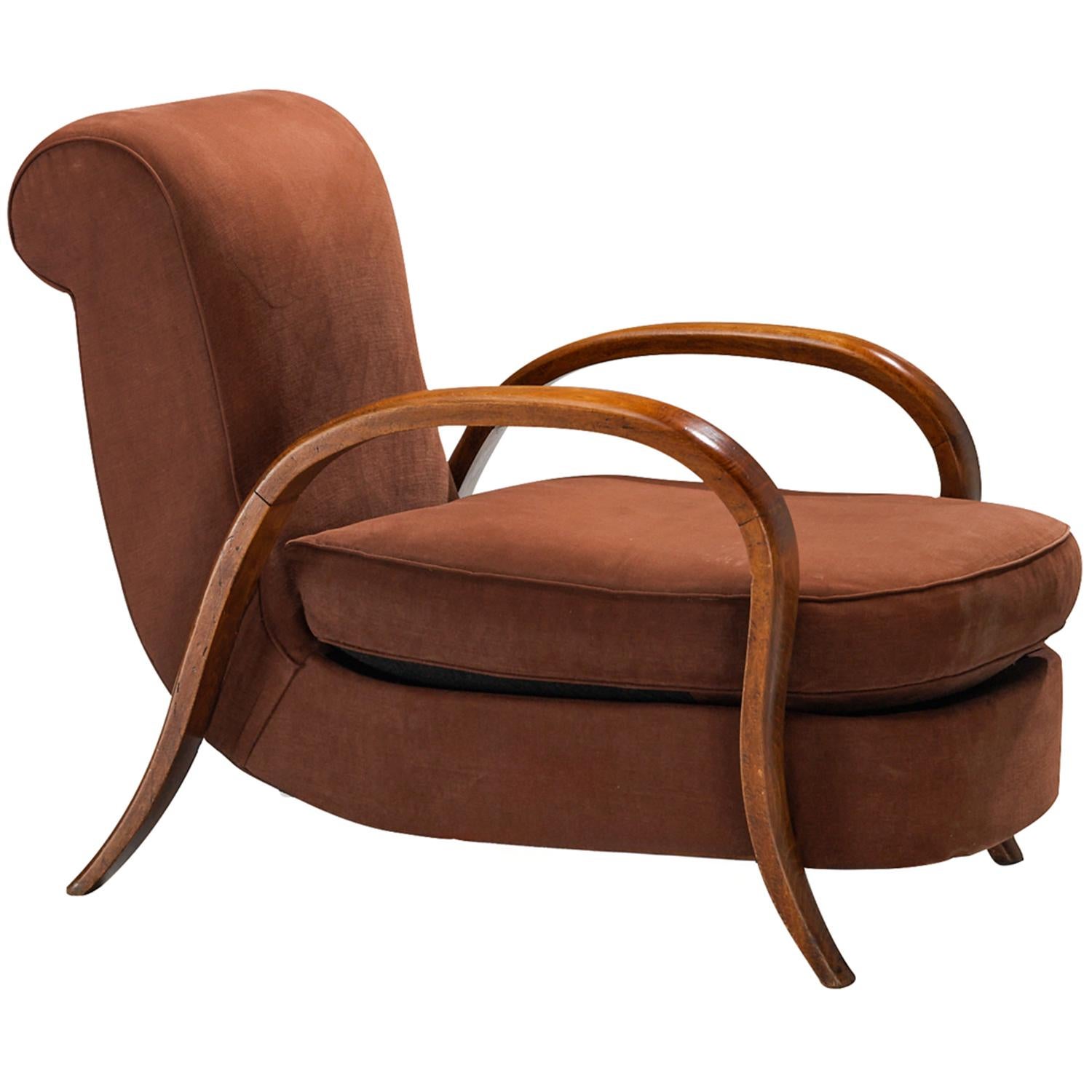 French Art Deco Lounge Chair with Elegant Arched Armrests