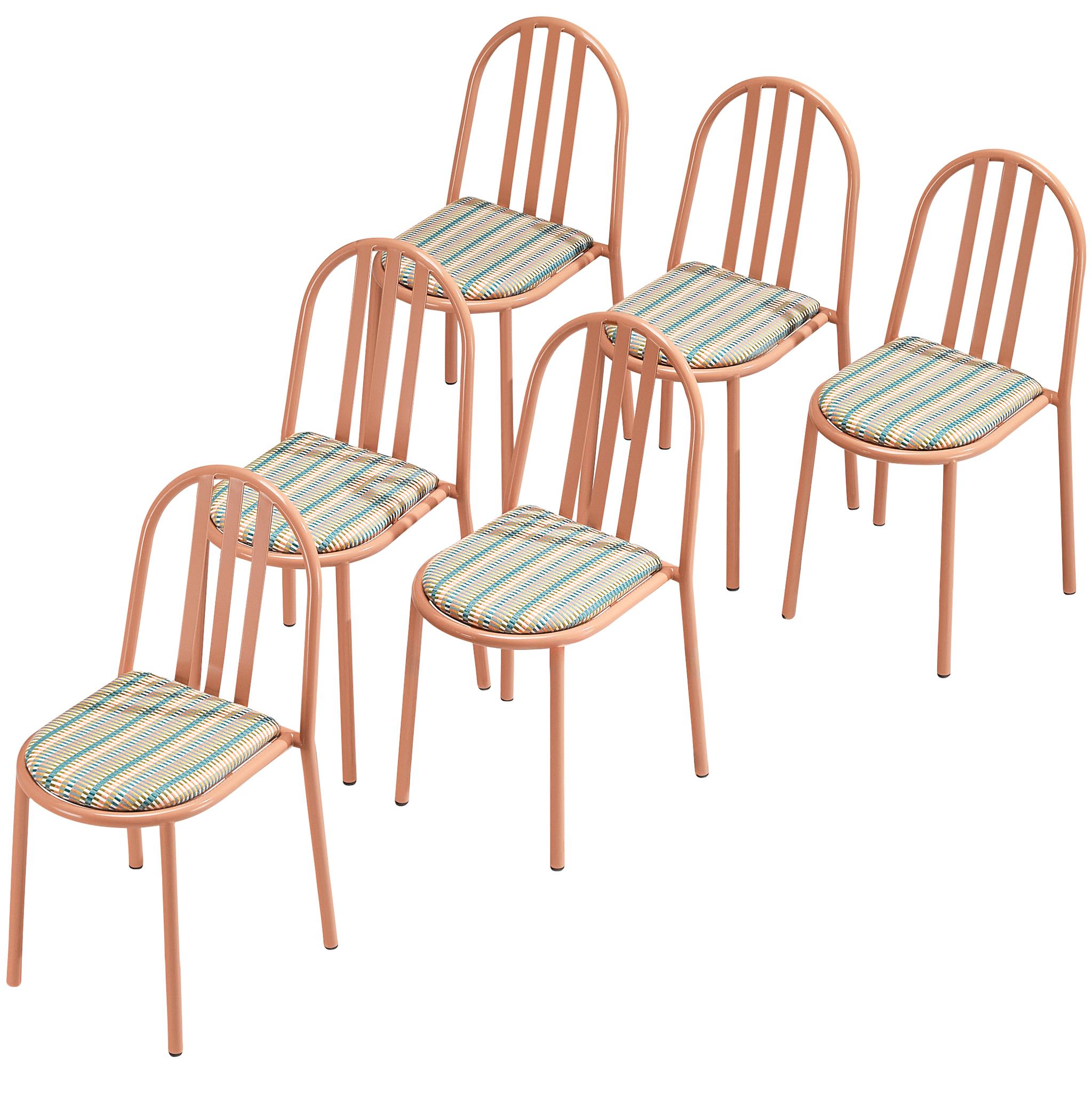 Set aus rosa Stahlstühlen mit röhrenförmigem Fassung von Robert Mallet-Stevens