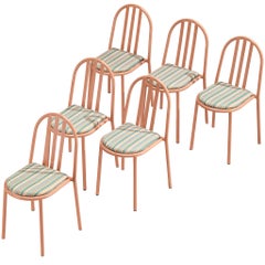 Set aus rosa Stahlstühlen mit röhrenförmigem Fassung von Robert Mallet-Stevens