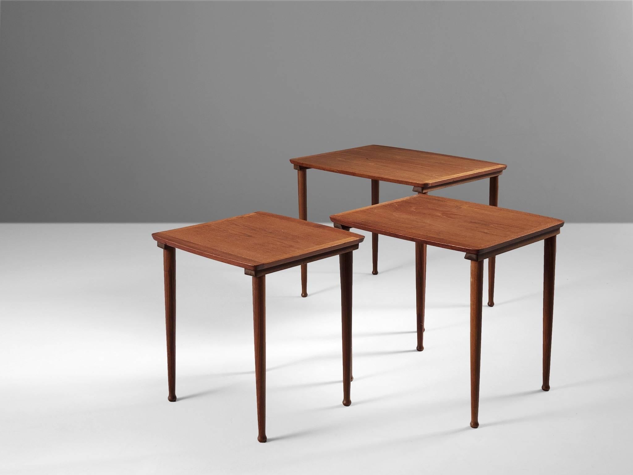 Scandinavian Modern Set of Three Scandinavian Nesting Tables in Teak 