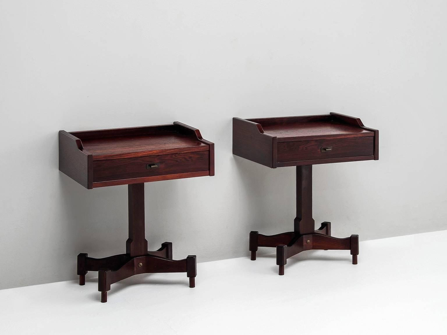 Mid-Century Modern Claudio Salocchi Pair of Rosewood Side Tables for Sormani