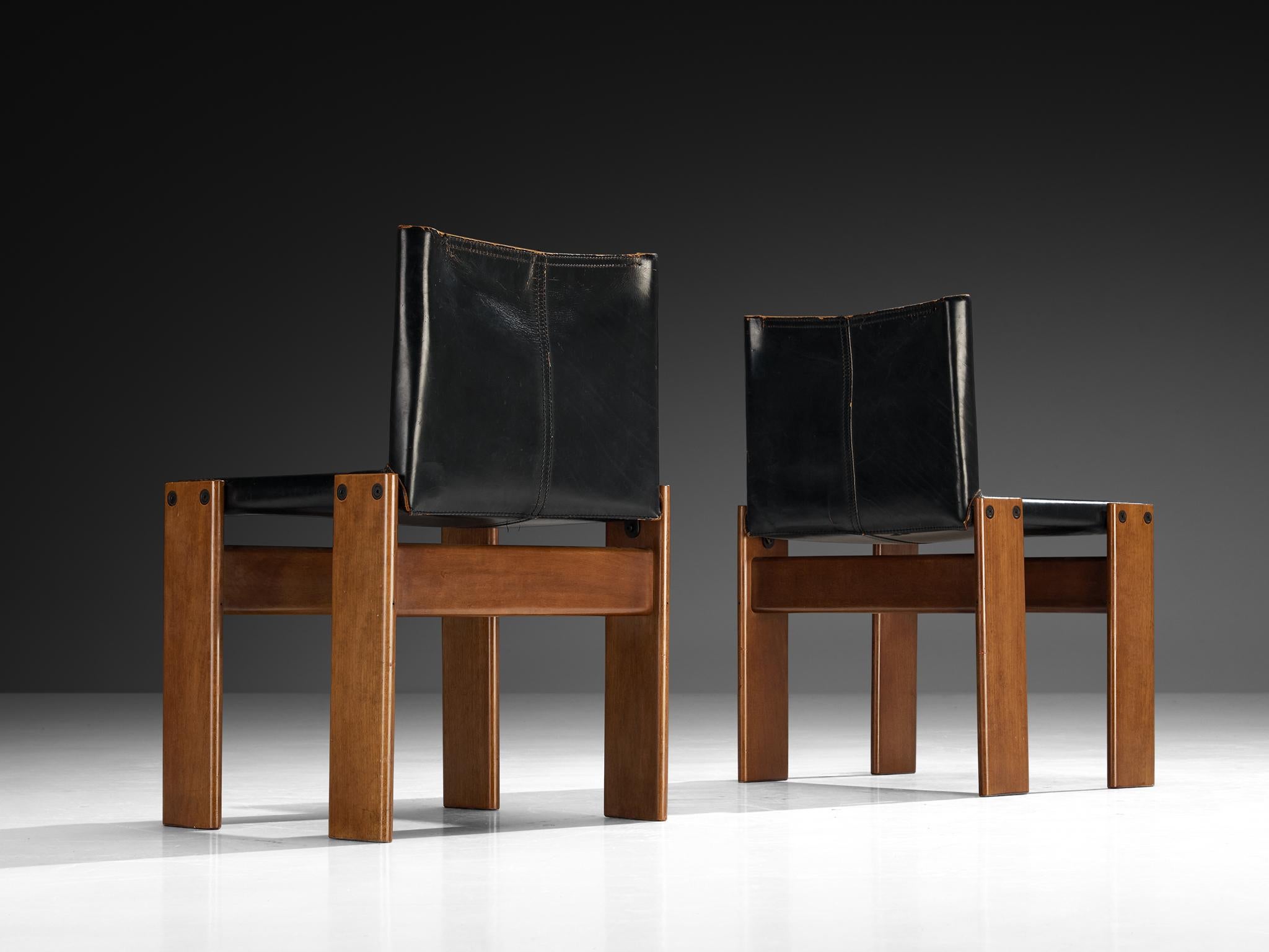 Afra & Tobia Scarpa for Molteni Set of Six 'Monk' Dining Chairs in Walnut and Leather im Zustand „Gut“ im Angebot in Waalwijk, NL