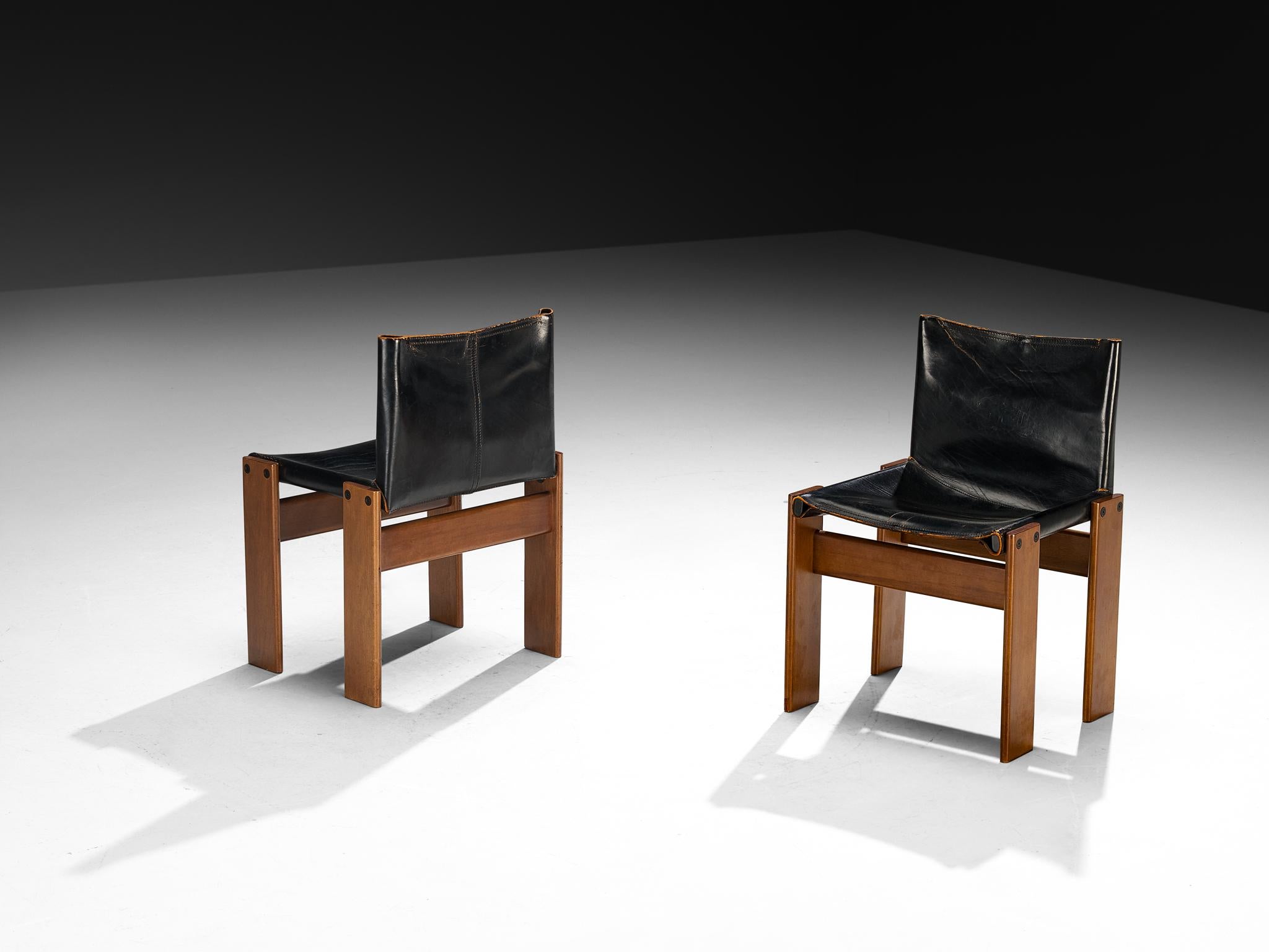 Afra & Tobia Scarpa for Molteni Set of Six 'Monk' Dining Chairs in Walnut and Leather im Angebot 2