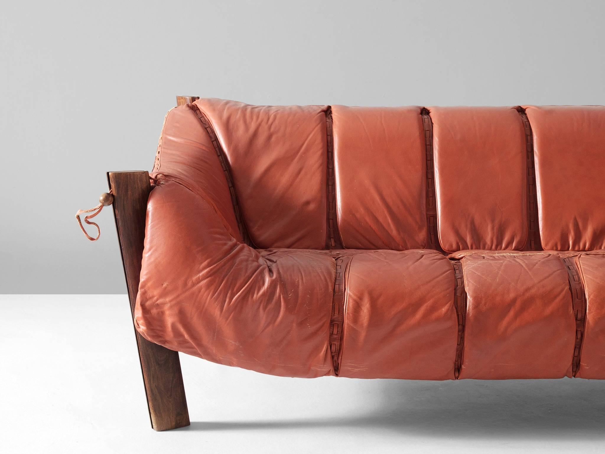Late 20th Century Percival Lafer Three-Seat Sofa in Brazilian Jacaranda and Leather