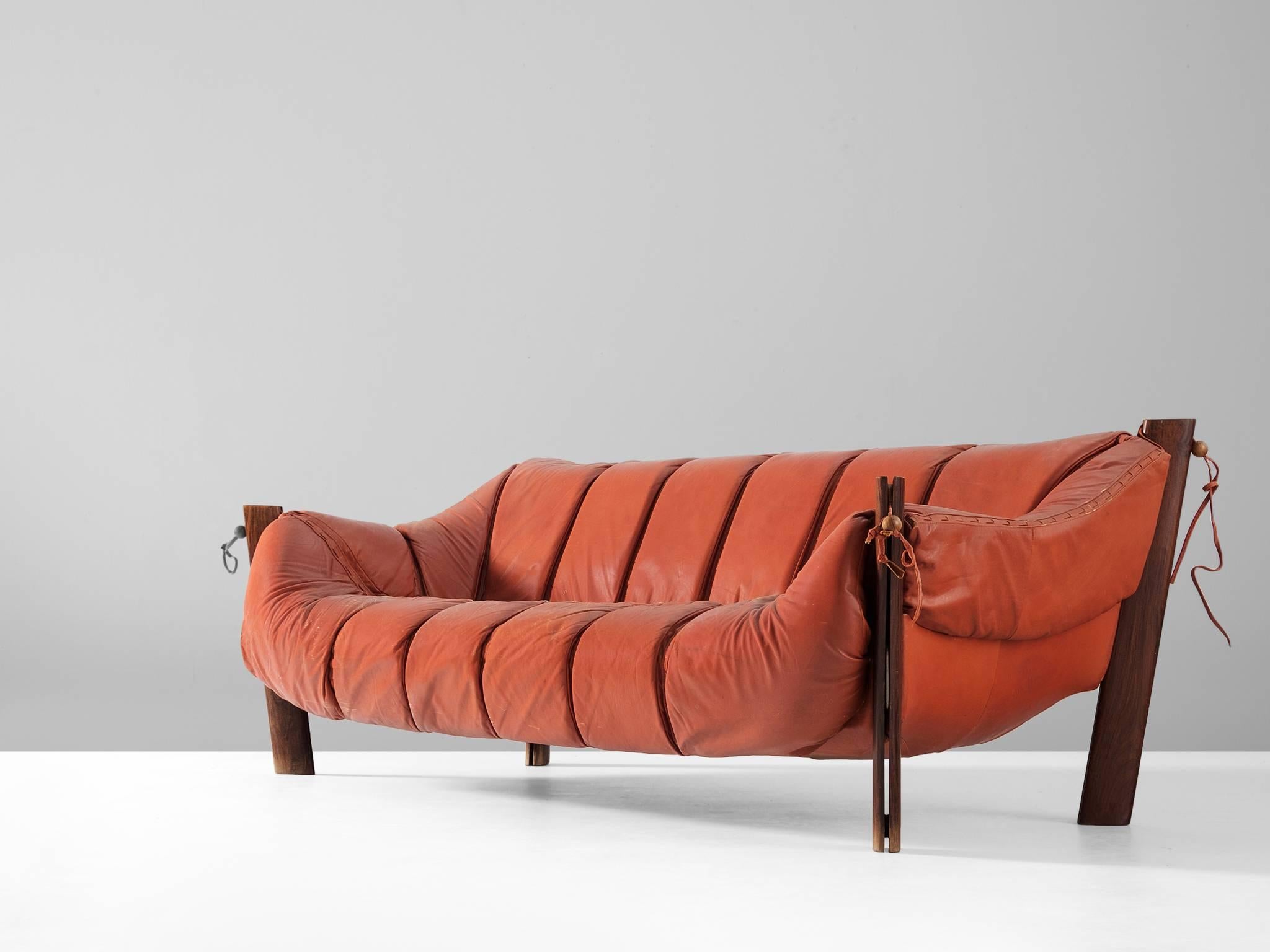 Mid-Century Modern Percival Lafer Three-Seat Sofa in Brazilian Jacaranda and Leather