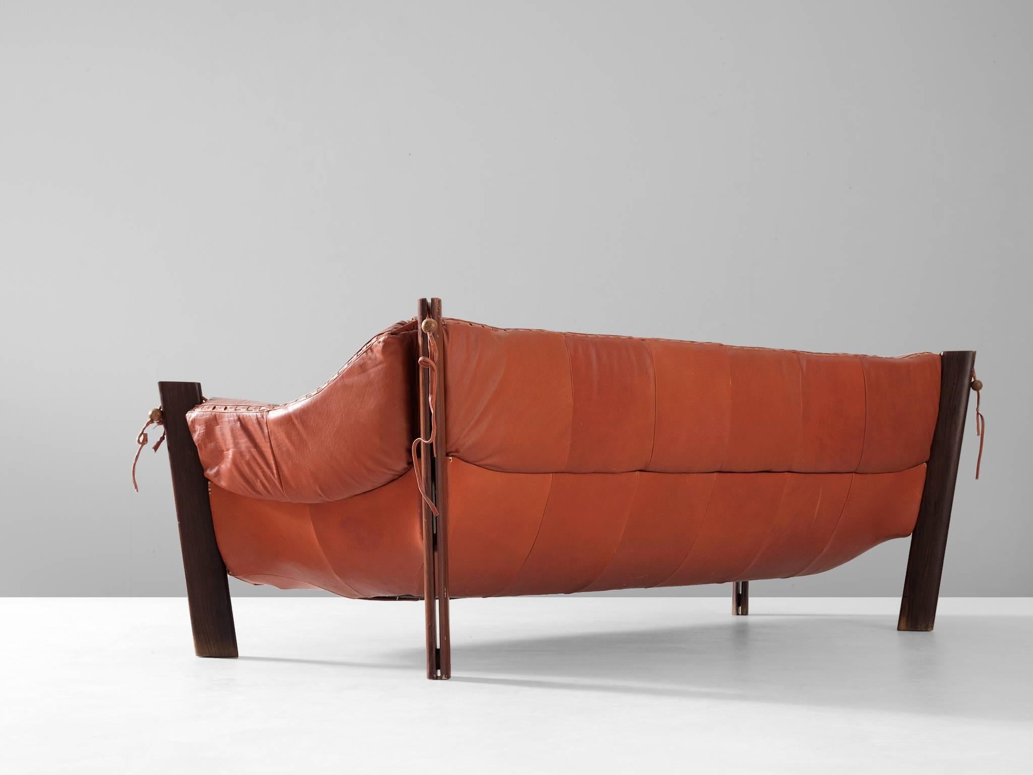 Percival Lafer Three-Seat Sofa in Brazilian Jacaranda and Leather In Good Condition In Waalwijk, NL