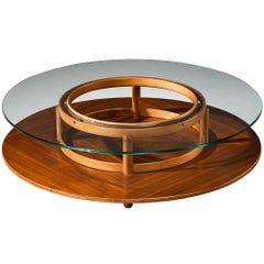Gianfranco Frattini Round Coffee Table in Walnut and Glass